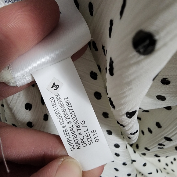 Chaps white polka dot ruffle semi sheer chiffon blouse size large - Picture 8 of 8